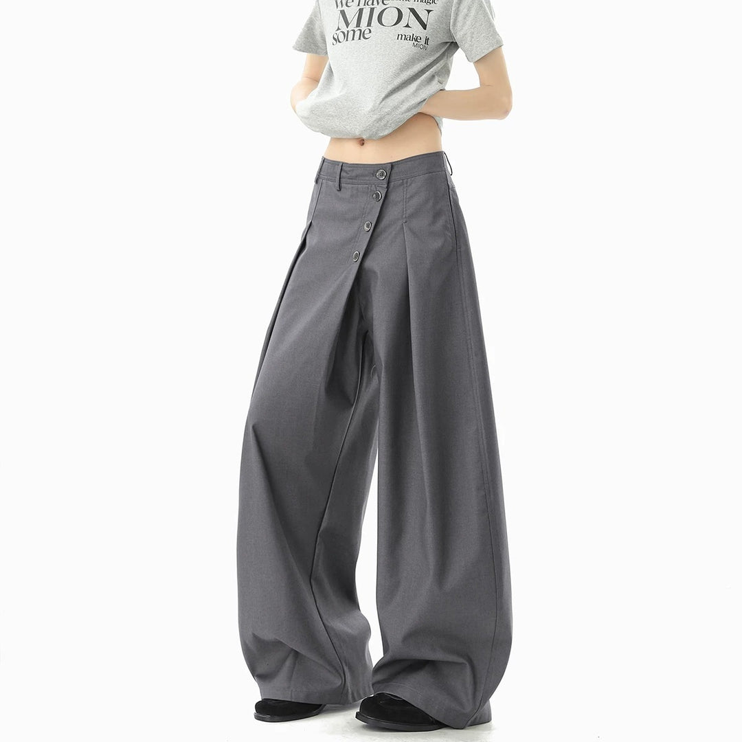Damen Modische Weitgeschnittene Hose mit Knopfdetails Drune