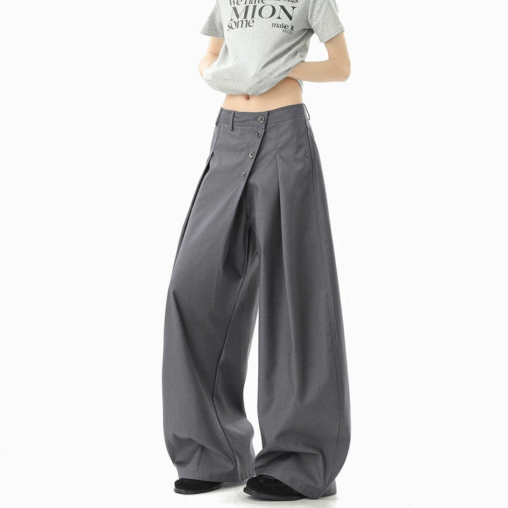 Damen Modische Weitgeschnittene Hose mit Knopfdetails Drune