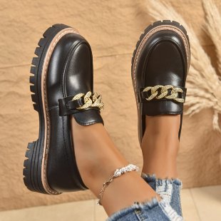Damen Modische Lack-Loafer mit übergroßer Schleife und grober Profilsohle Drune