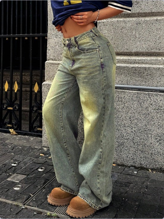 Damen High-Waist Weite Denim‑Hose mit Palazzo‑Schnitt Drune