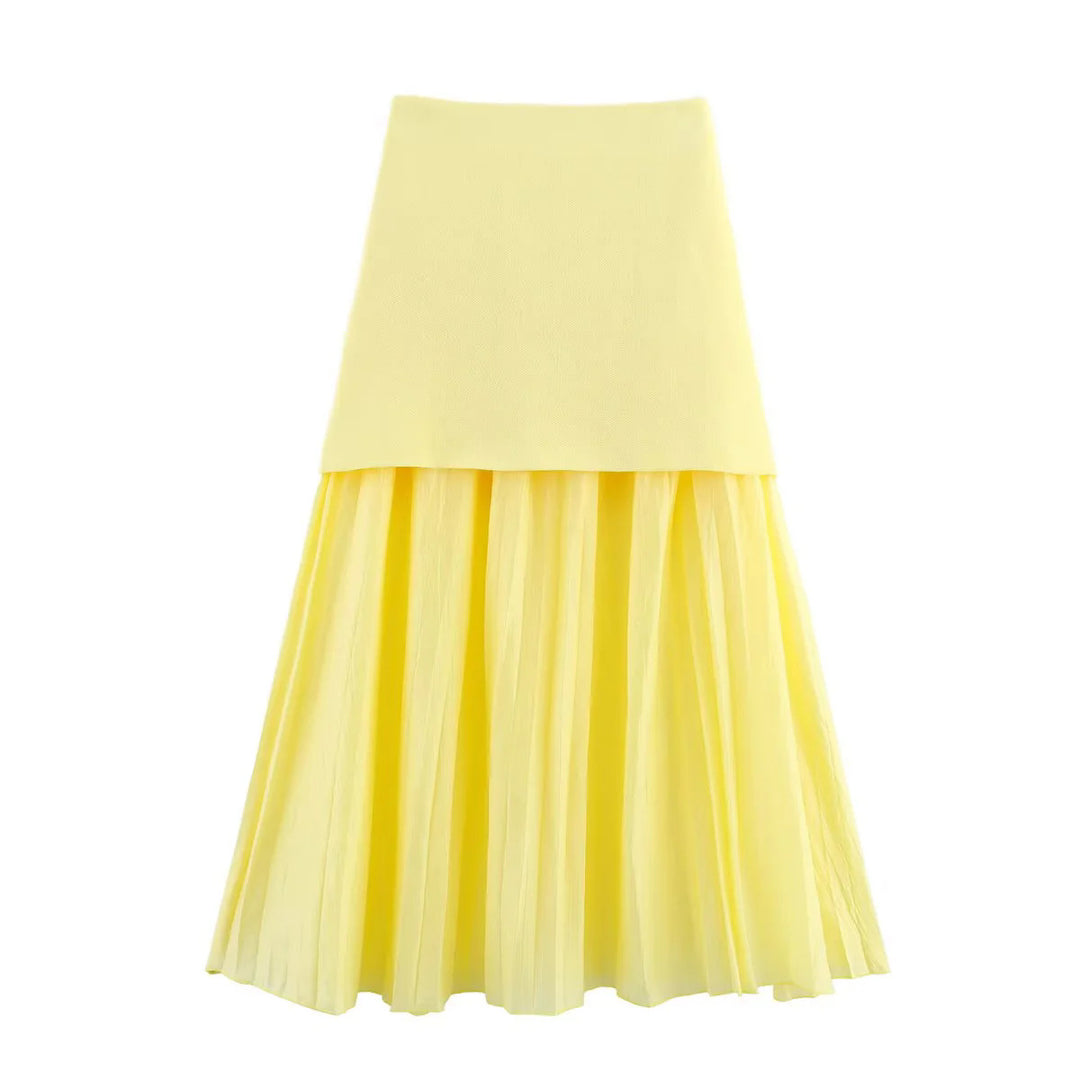 Damen nan zweilagiger Maxi-Rock mit plissiertem Chiffon und hoher Taille Drune