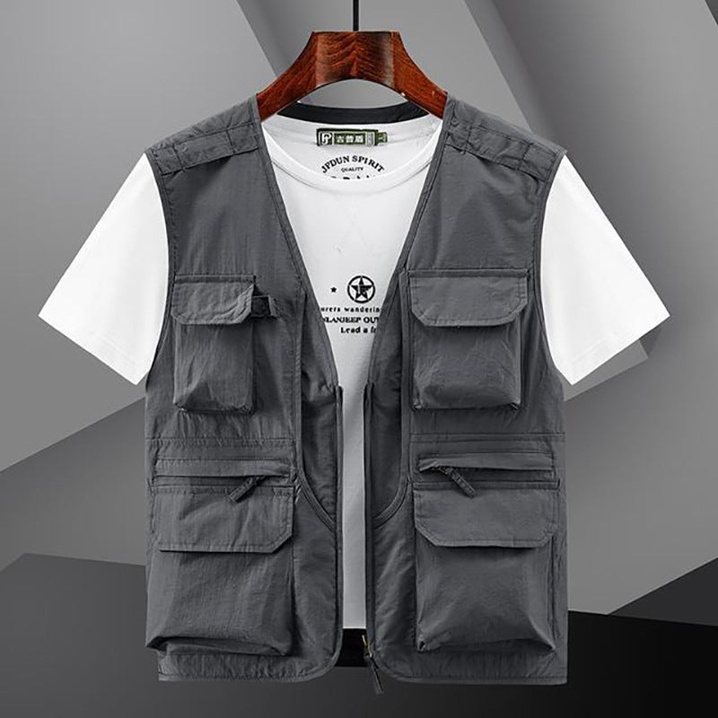 Herren Utility Outdoor-Weste mit Mehrfachtaschen und Frontreißverschluss Drune