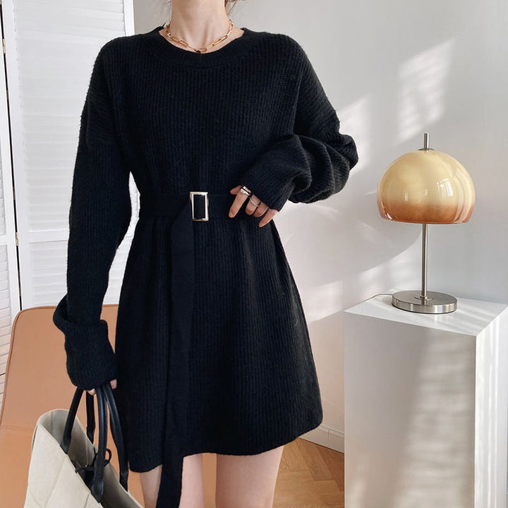 Damen Modischer Strickpullover mit Gürtel Drune