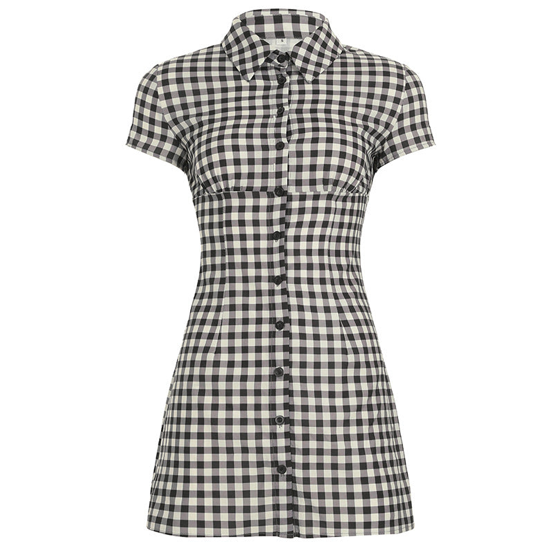 Damen Karo Hemdkleid mit figurbetonendem Schnitt Drune