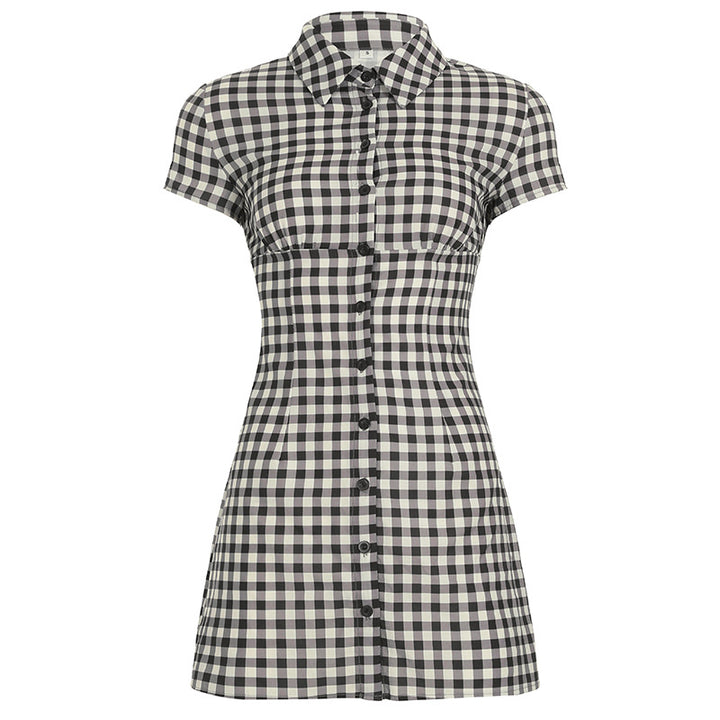 Damen Karo Hemdkleid mit figurbetonendem Schnitt Drune