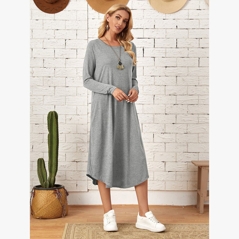 Damen Lässiges Langarm-Kleid mit praktischen Taschen Drune