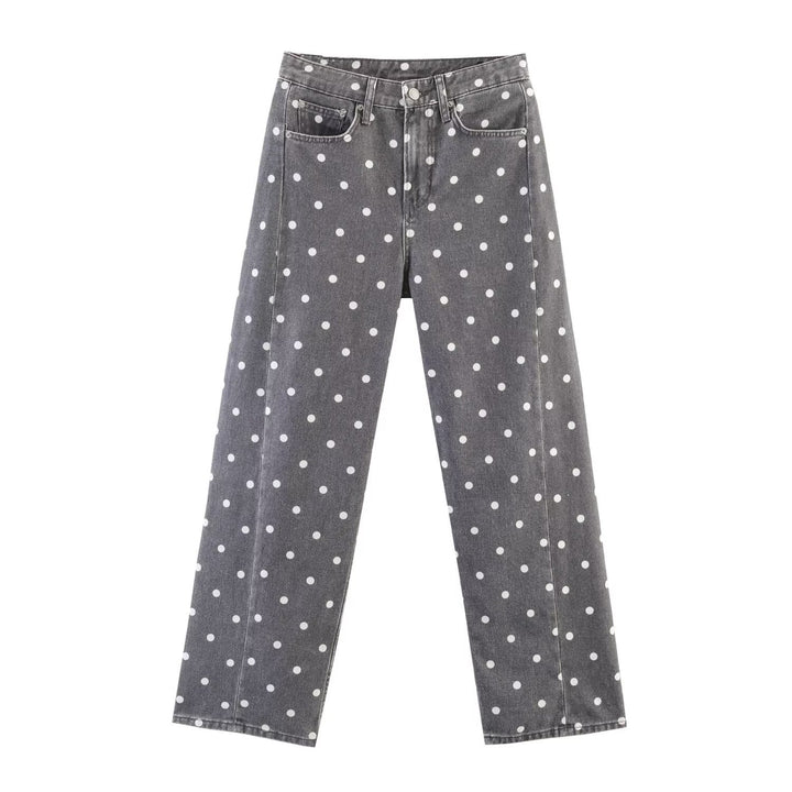 Damen Weite High-Waist-Jeans mit ganzflächigem Punktenmuster und geradem Bein Drune