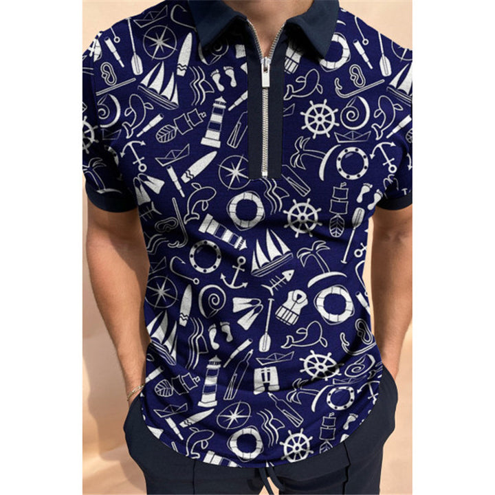 Herren Poloshirt mit maritimem Motiv und modernem Reißverschluss Drune