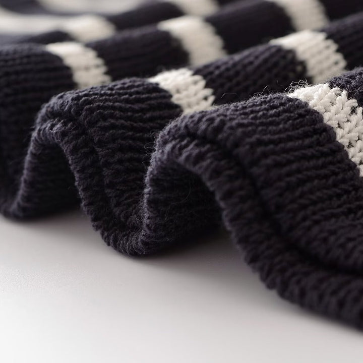 Damen Gestreifter Feinstrick-Pullover mit Knopfleiste und Rundhalsausschnitt Drune