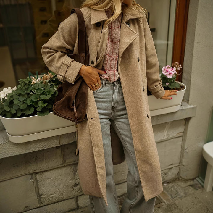 Damen eleganter Wollmantel mit praktischem Gürtel Drune