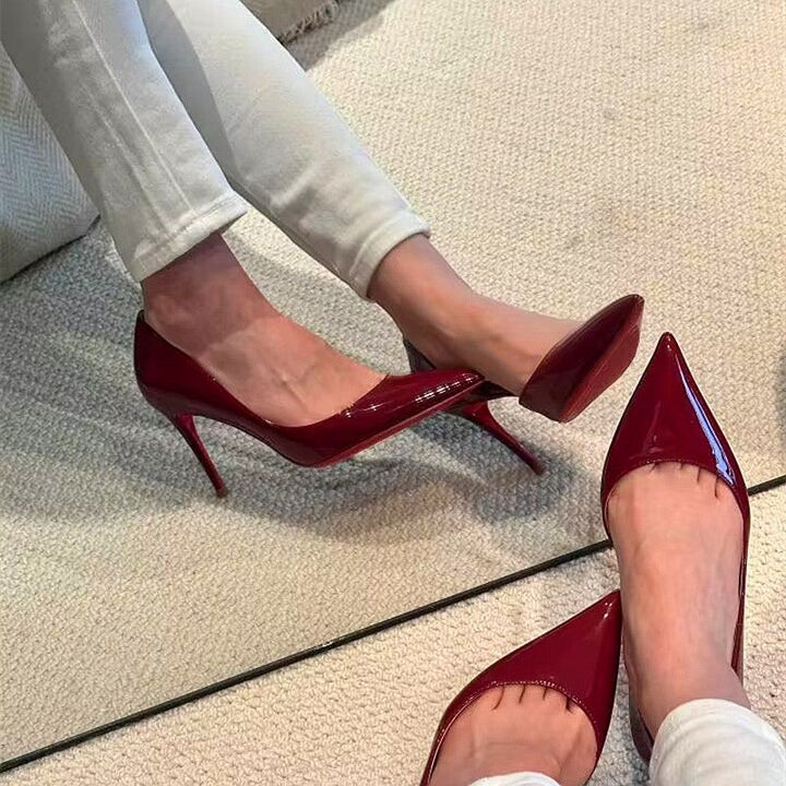Damen Spitz zulaufende Lackpumps mit offener Ferse und gepolsterter Innensohle Drune