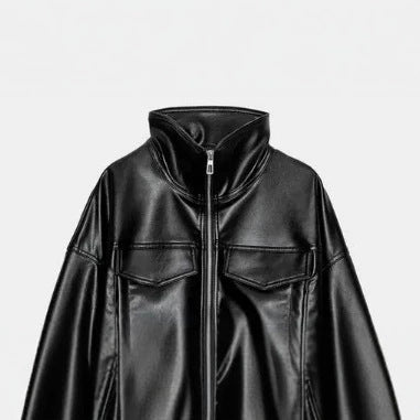 Damen Glänzende Cropped‑Kunstlederjacke im Blousonstil mit Stehkragen und Tunnelzugbund Drune