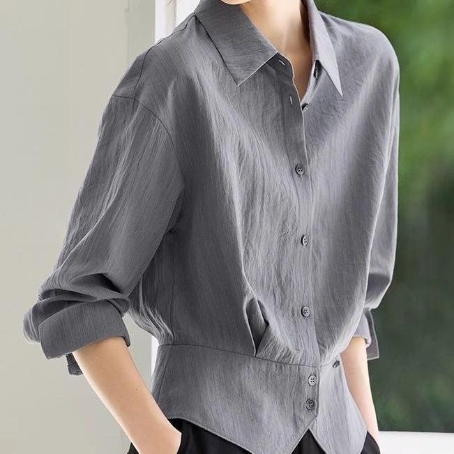 Damen elegante Oversized-Bluse mit Taillengürtel Drune