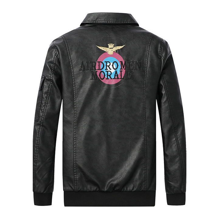 Herren Pilotenjacke aus Kunstleder mit Emblem-Patches, Pattentaschen und Rippbündchen Drune