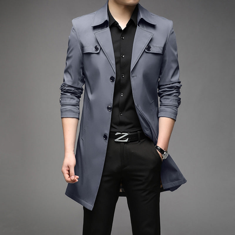 Herren Leichter Trenchcoat mit tailliertem Schnitt, Brustpatten und verstellbaren Ärmelriegeln Drune