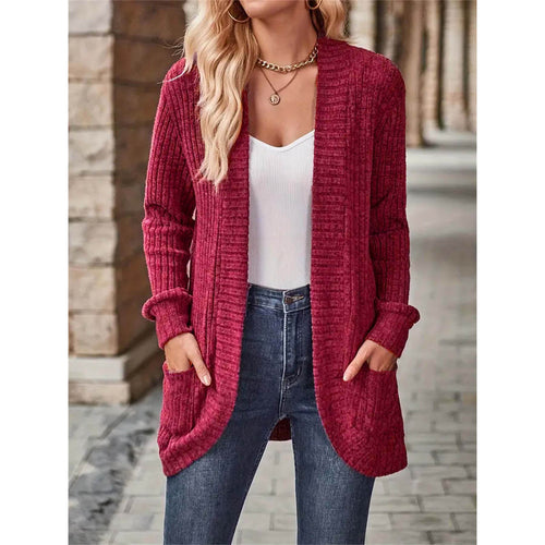 Damen Strickjacke mit offenen Front und modischem Rippenstruktur Drune