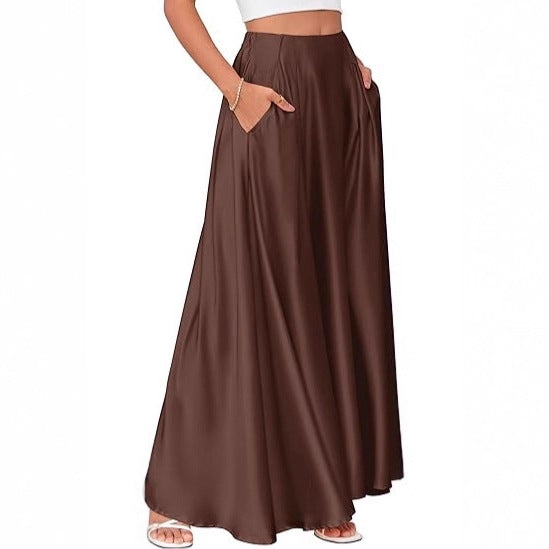 Damen Maxirock mit Taschen und taillenbetontem hoher Bund aus fließendem Chiffon Drune
