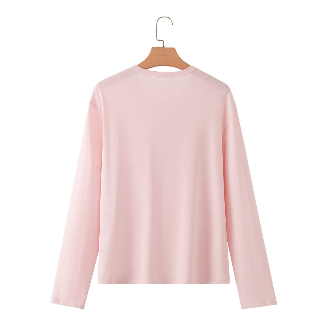 Damen Langarm-Henleyshirt aus Baumwollmix mit Rundhalsausschnitt, Brusttaschen und lockerer Passform Drune