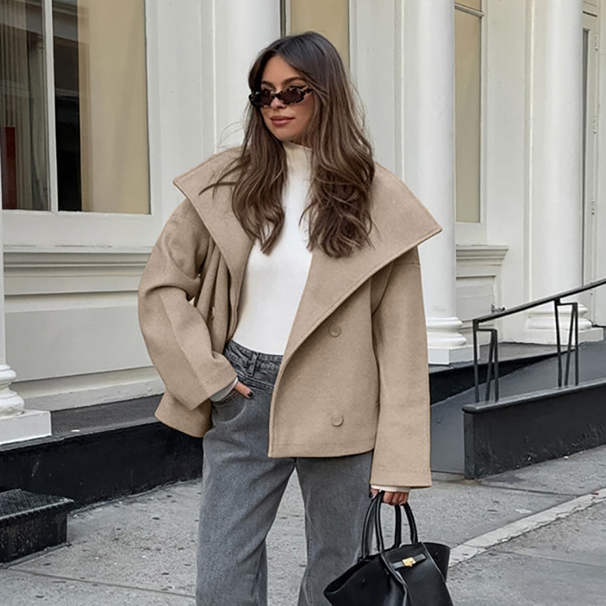 Damen Oversized Wolljacke mit breitem Revers Drune