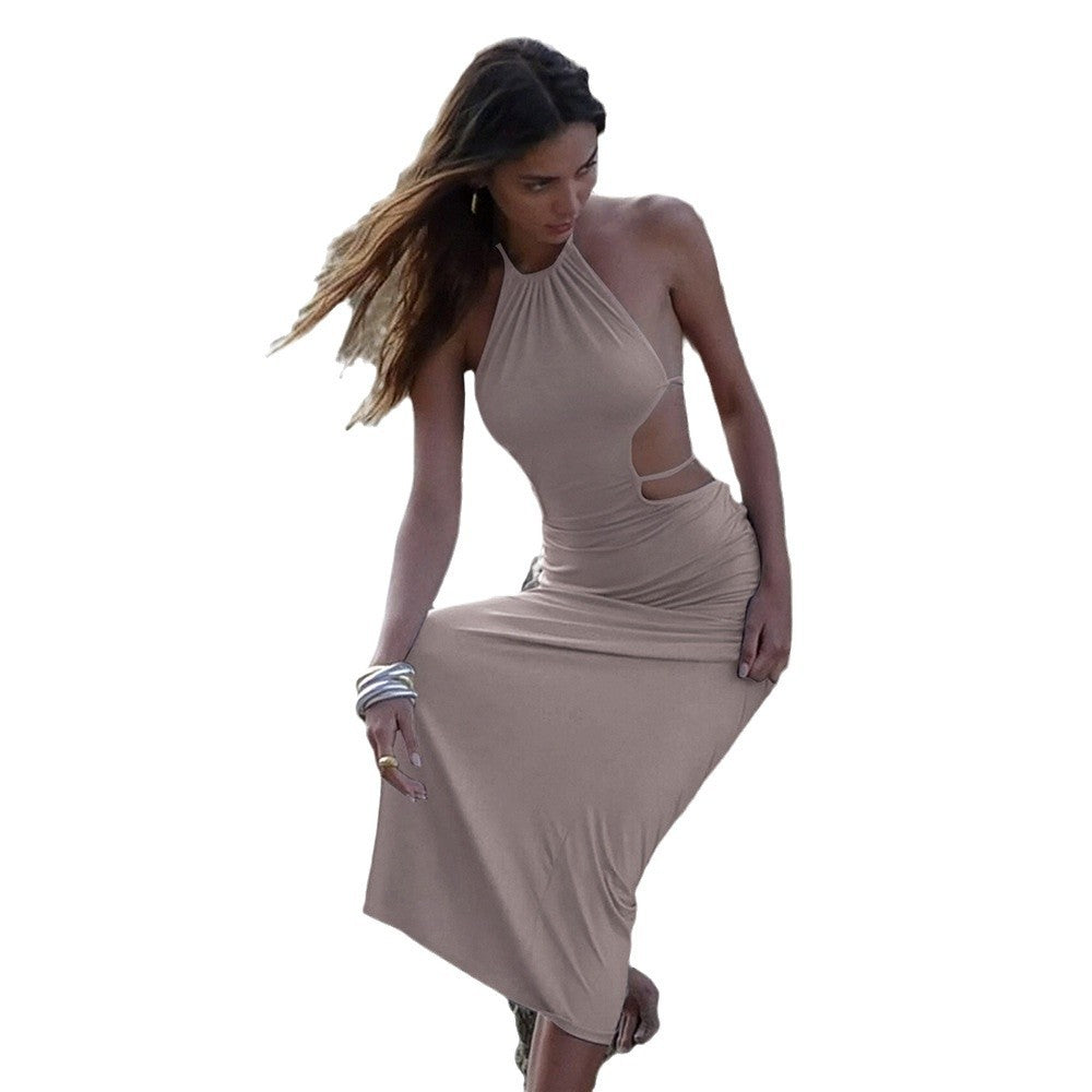 Damen figurbetontes Maxikleid mit asymmetrischem Ausschnitt und elegantem Rückenausschnitt Drune