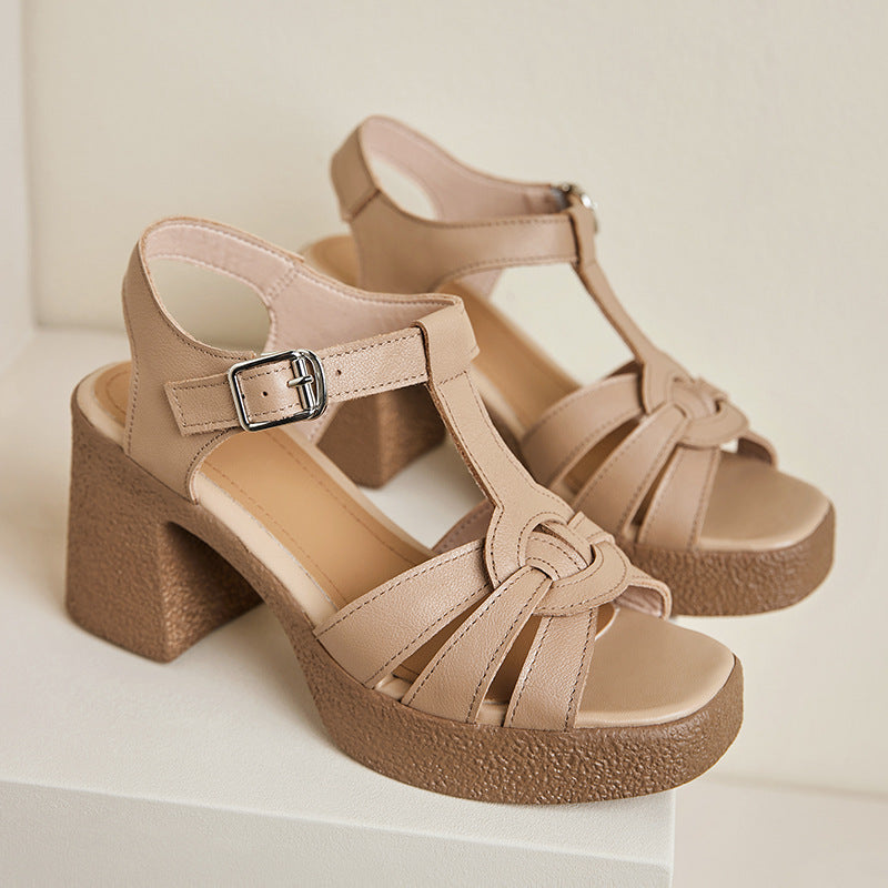 Damen Elegante Plateau-Sandaletten mit verstellbarem Riemen und komfortablem Blockabsatz Drune