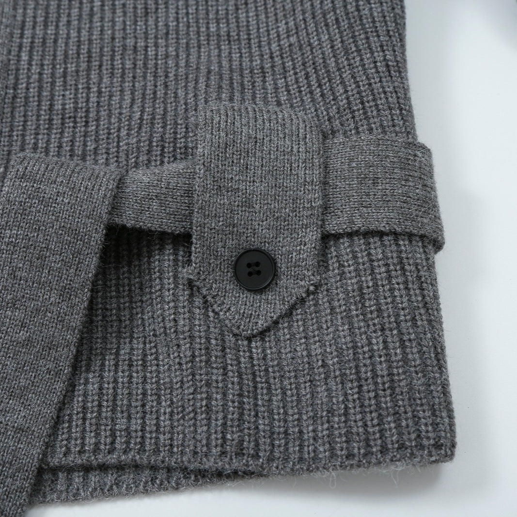 Damen Strickjacke mit Stehkragen, Reißverschluss und Taillenbindegürtel Drune