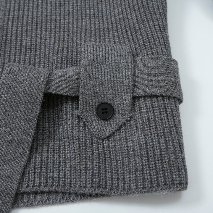Damen Strickjacke mit Stehkragen, Reißverschluss und Taillenbindegürtel Drune
