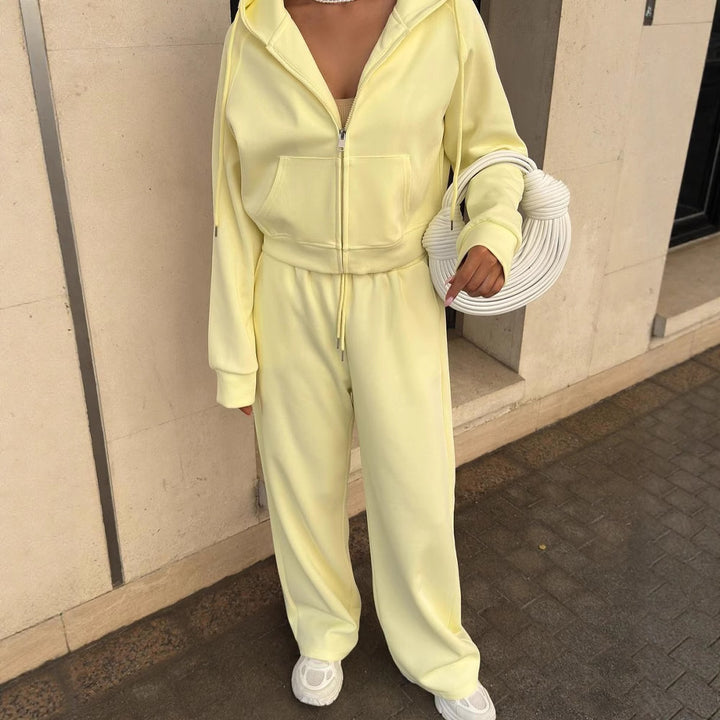 Damen trendiger Lounge-Anzug mit komfortablem Cropped Hoodie und weit geschnittenen Hosen Drune