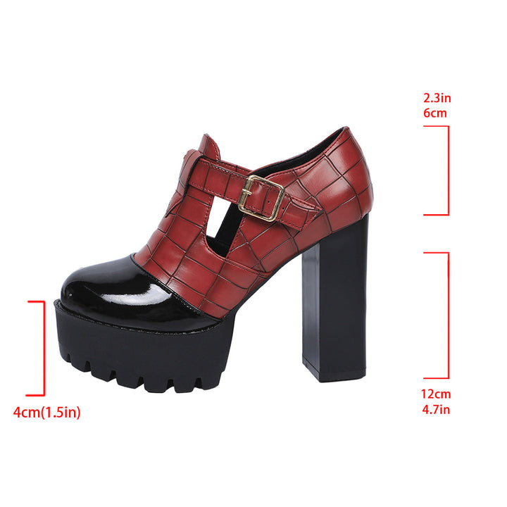 Damen Plateau-Pumps mit modischem Krokoprägungs-Design und verstellbarem Riemen Drune