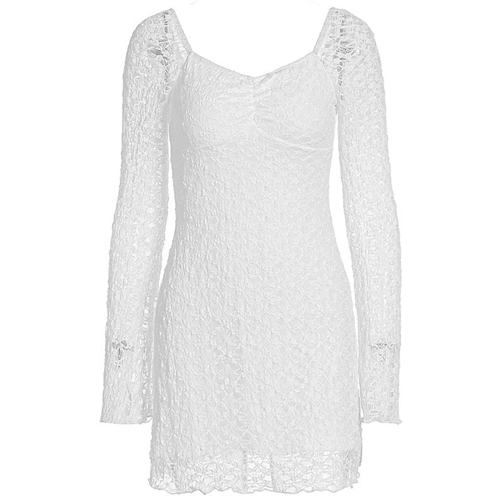 Damen Spitzenkleid mit langen Ärmeln und transparentem Detail Drune