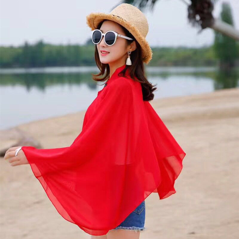 Damen Luftiger Chiffon-Kimono mit weit ausgestellten Ärmeln Drune