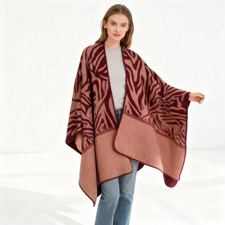 Damen Oversize-Jacquard-Wickelcape aus feinem Strick Drune