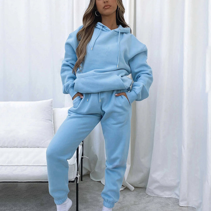 Damen kuscheliges Cropped-Kapuzen-Lounge-Set mit hochgeschnittener Tunnelzug-Jogginghose Drune