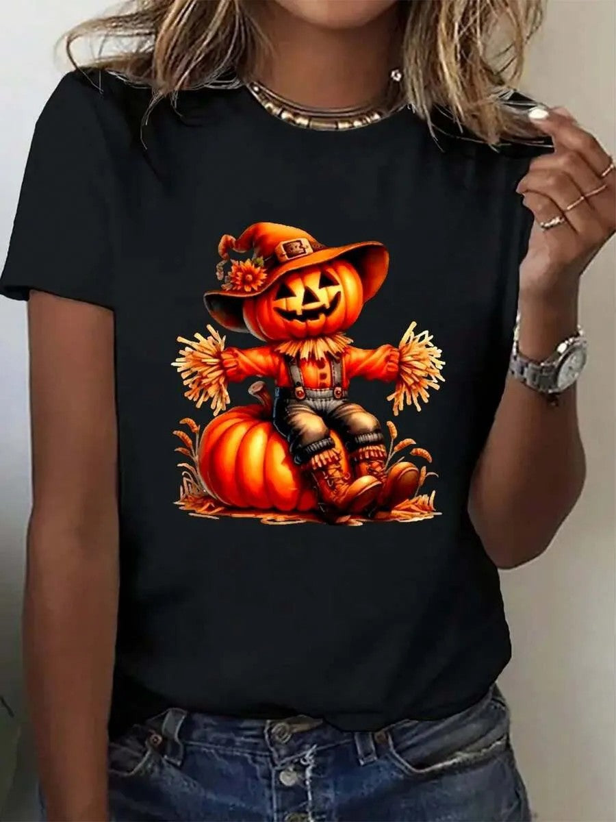 Damen T-Shirt mit stylischem Kürbis-Motiv und aufregendem Animal-Print Drune