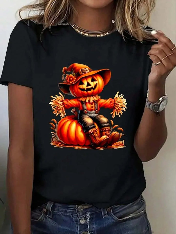 Damen T-Shirt mit stylischem Kürbis-Motiv und aufregendem Animal-Print Drune