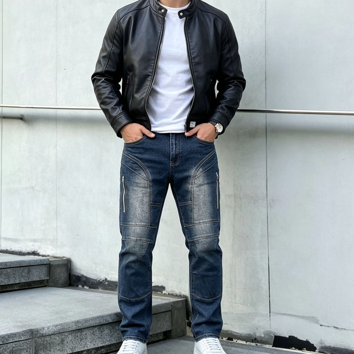 Herren Modische Cargo-Jeans mit Reißverschluss Drune