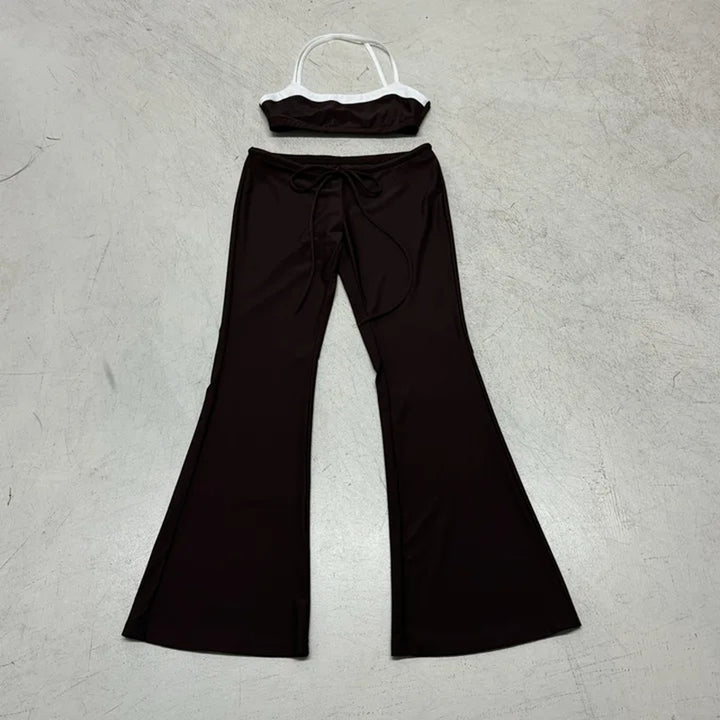 Damen Sportliches Zweiteiler-Set mit modischem Bindedetail und flared Pants Drune