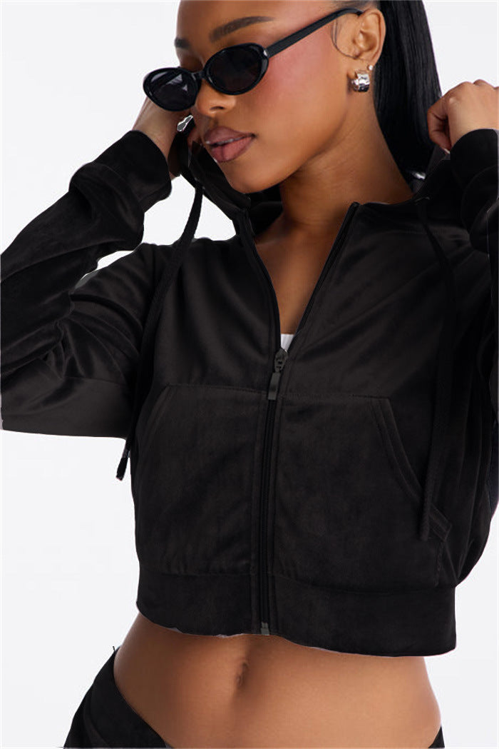 Damen cropped Kapuzenjacke mit stylischem Reißverschluss und praktischen Taschen