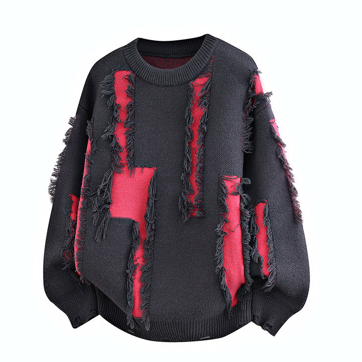Herren Oversize Strickpullover mit Fransenapplikationen und Balloonärmeln Drune