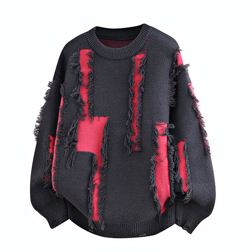 Herren Oversize Strickpullover mit Fransenapplikationen und Balloonärmeln Drune