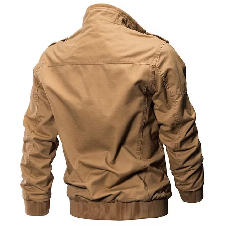 Herren Baumwoll-Fieldjacke im Military-Stil mit Stehkragen, Reißverschluss und Rippbündchen Drune