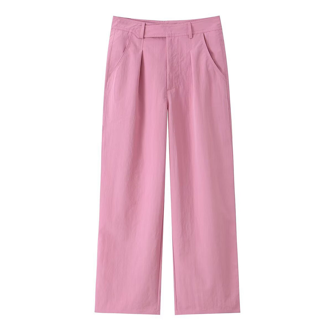 Damen Hochtaillierte weite Bundfaltenhose mit Bügelfalte und Eingrifftaschen Drune