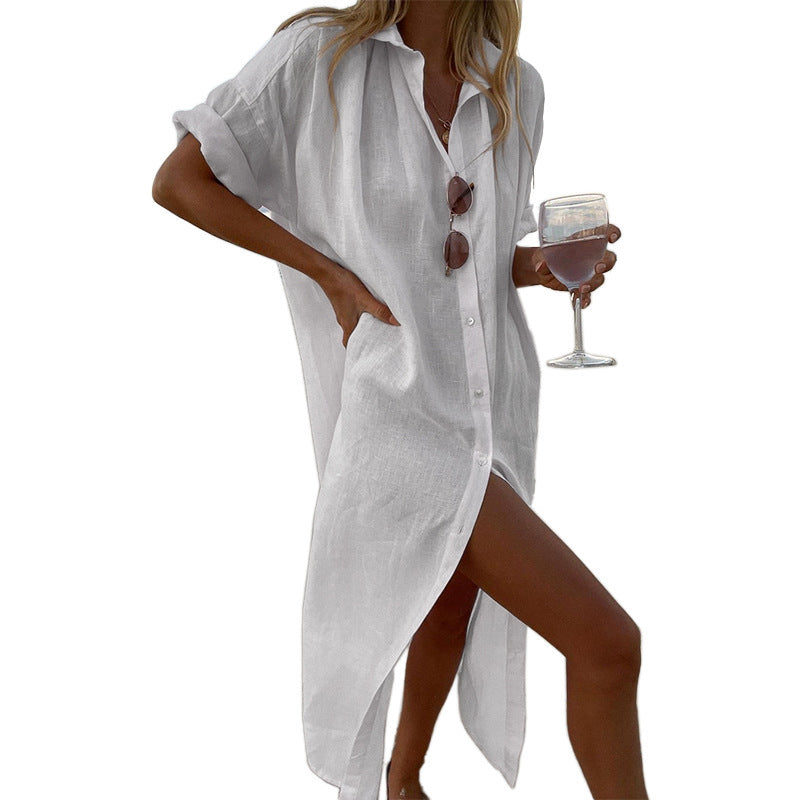 Damen lässiger Leinenhemdkleid Drune