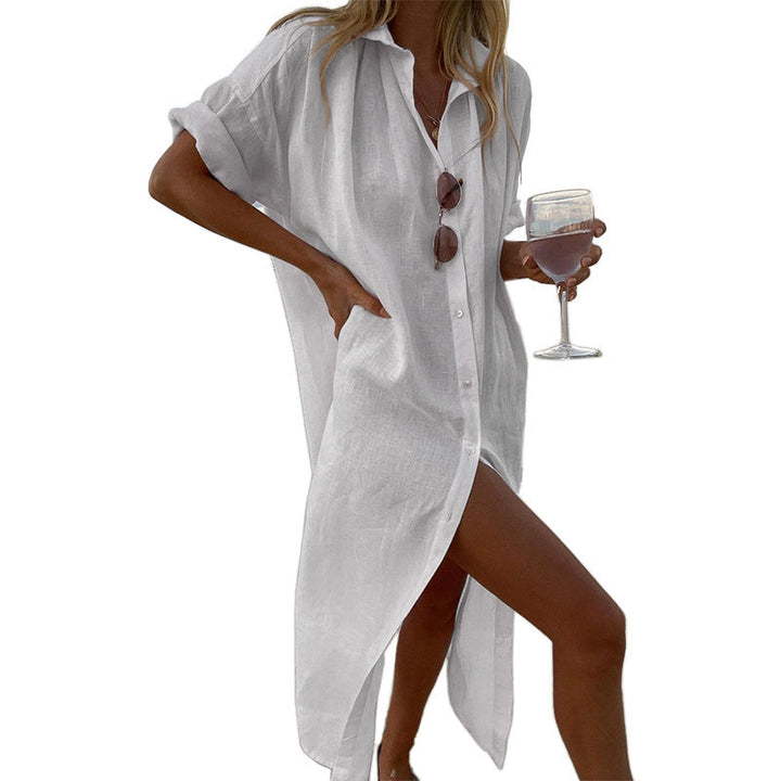 Damen lässiger Leinenhemdkleid Drune