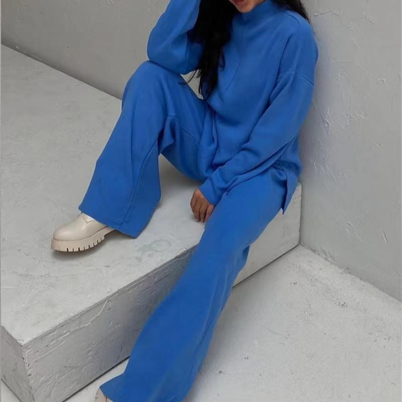 Damen lässiges Strickensemble mit weitem Schnitt und hohem Kragen Drune