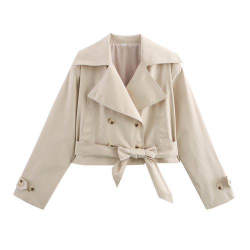 Damen modische cropped Trenchjacke mit eleganten Knopfdetails und Gürteldetail Drune