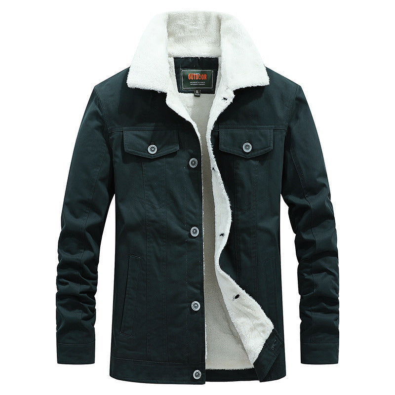 Herren Sherpa-gefütterte Truckerjacke aus robustem Canvas mit Umlegekragen Drune