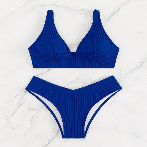 Damen Triangel-Bikini-Set mit hoch geschnittenem Slip und strukturiertem Oberteil Drune