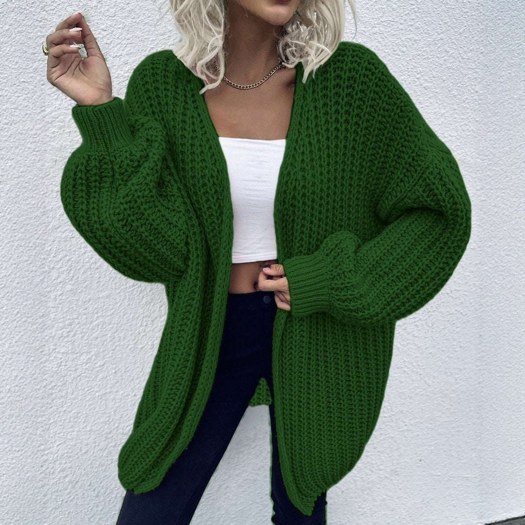 Damen lässiger Grobstrick-Cardigan mit tiefen Taschen und voluminösen Ärmeln Drune