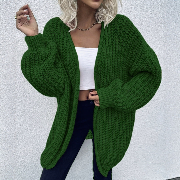 Damen lässiger Grobstrick-Cardigan mit tiefen Taschen und voluminösen Ärmeln Drune